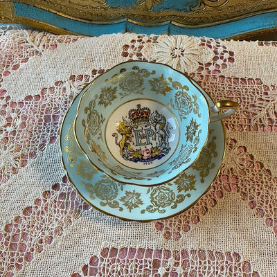 英國中古骨瓷帕拉貢paragon伊麗莎白女王紀念寬口杯盤