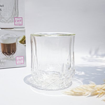 ~菓7漫5咖啡~HARIO 雙沃爾玻璃杯 230ml DWG-230-T 雕花造型 質感提升 送禮好選擇 雙層玻璃