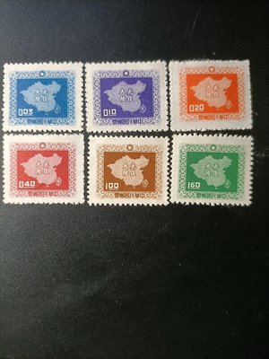 T20常84 凸版中華民國地圖郵票6全齒美票白，品相請見圖。