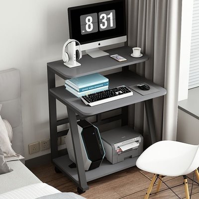 可移動臺式電腦桌簡易電腦臺式桌書桌小戶型家用雙層帶輪加高桌子~爆款