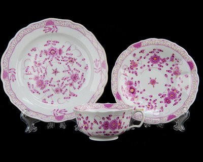 *JAZZ 棧 * 德國麥森Meissen 手繪複雜版紫印度之花三件式花茶杯盤組一級典藏品