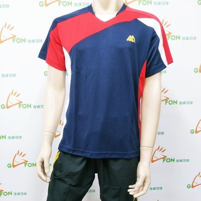 JAPAN MMOA 男款高級羽球衣 領口特殊設計 MRT-836【輕盈 舒適 透氣 排汗】藍底紅邊 免運費