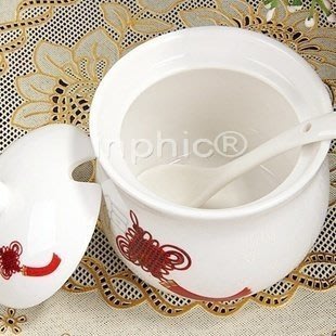 INPHIC-陶瓷調味罐 廚房用品調味盒鹽罐帶蓋帶湯匙 古典結