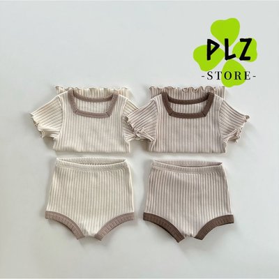 [兒童] 女嬰男孩衣服套裝新生兒純棉短袖襯衫 + 短褲家居服睡衣