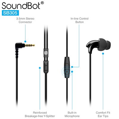 美國聲霸SoundBot SB305 運動防汗後掛式耳機 超重低音 防水通話耳機 有線3.5mm