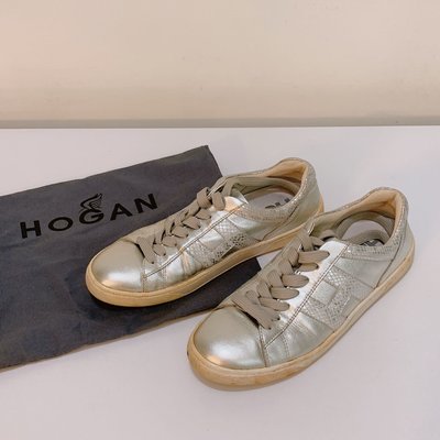 二手 HOGAN logo時尚 潮流 女鞋 休閒鞋 運動鞋 平底鞋 38.38號半 銀色