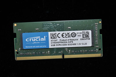 少用極新！美光 Micron DDR4-3200 8G CL22 單面顆粒 筆電記憶體 CT8G4SFRA32A 終保