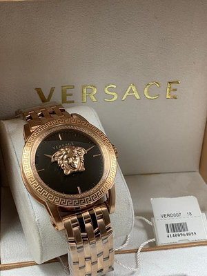 VERSACE Palazzo Empire 黑色錶盤 玫瑰金色不鏽鋼錶帶 石英 男士手錶 VERD00718