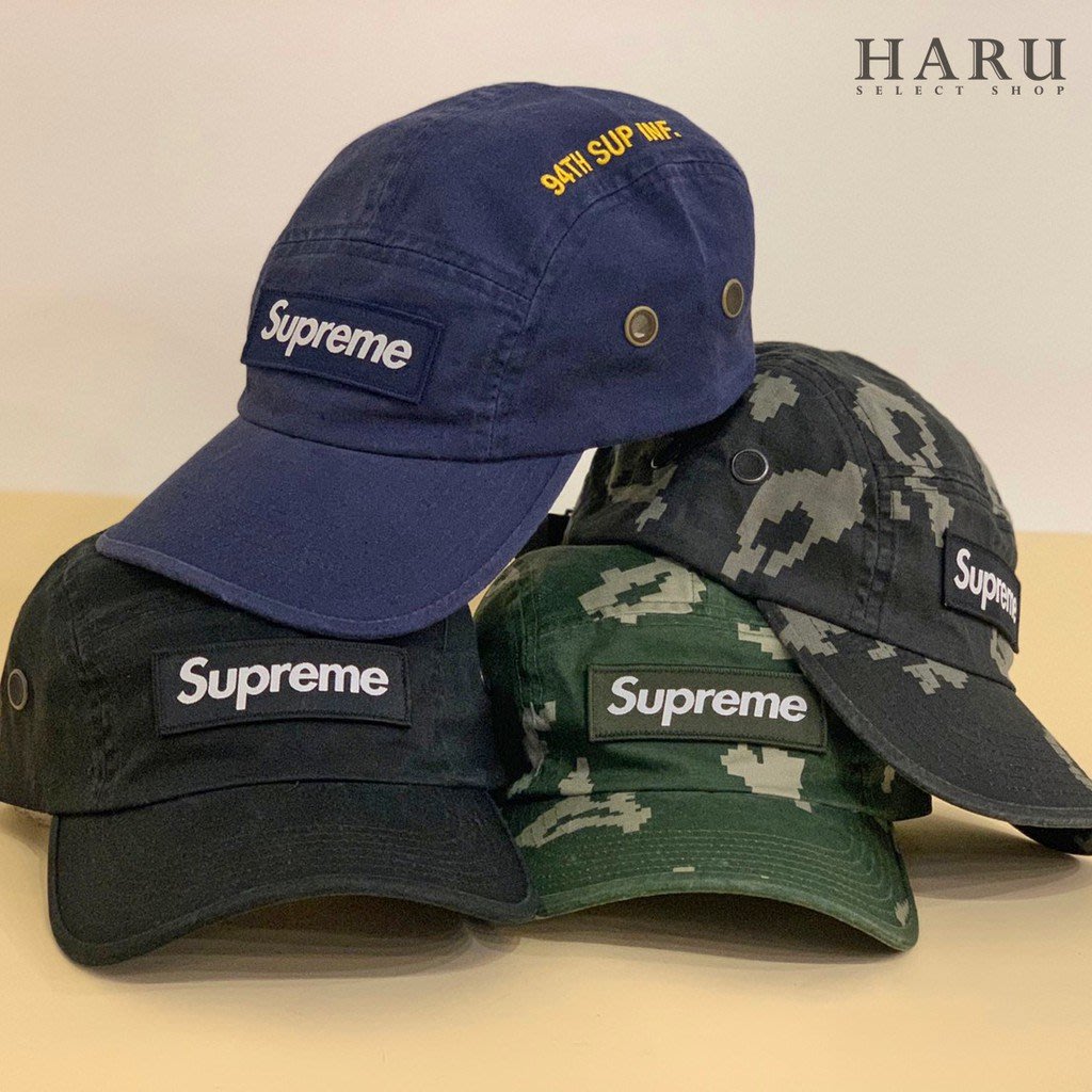 SUPREME 21FW 厚貼布box logo MILITARY CAMP CAP 黑五分割帽迷彩