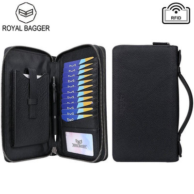 Royal Bagger RFID 屏蔽手拿包手機錢包男士錢包真皮牛皮大容量商務包辦公手提包 1466（滿599免運）