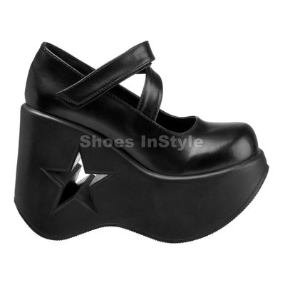 Shoes InStyle《五吋》美國品牌 DEMONIA 原廠正品龐克歌德蘿莉瑪麗珍星星楔型厚底鞋 『黑色』