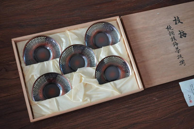 日本回流瑞峰堂造純銅五客茶托杯托果子器