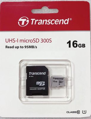 16G 創見microSD卡附轉卡 UHS-I U1 microSDHC/SDXC TF卡 TS16GUSD300S-A