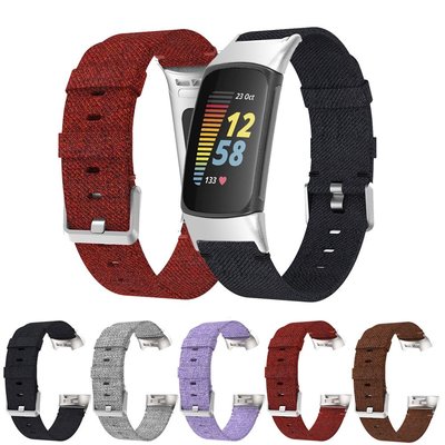森尼3C-Charge 5牛仔布編織手錶帶 帆布錶帶 透氣錶帶 防汗錶帶 於Fitbit charge5尼龍錶帶 帆布透氣錶帶-品質保證