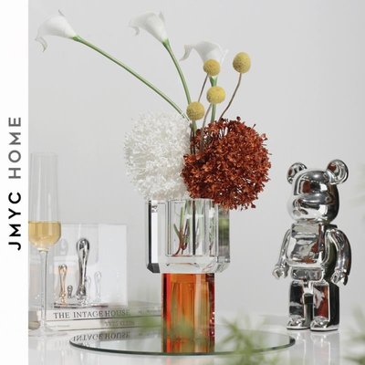 花瓶簡約水晶琉光透明插花器輕奢 樣板間室內客廳擺件花瓶高級感