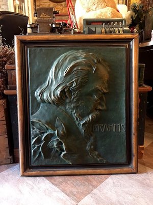 德國古董手工布拉姆斯（Brahms）立體浮雕桃花心木框掛畫 #723012