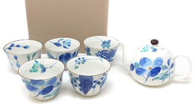 13309A 日本製造 好品質 和風花朵手把壺茶具一壺五杯組 日式陶瓷壺茶壺茶碗泡茶壺套裝陶器側把壺茶杯擺件禮品