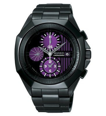 SEIKO旗下 WIRED 日系品牌宇宙探險家計時腕錶(AF8Q65X)-黑紫/42mm