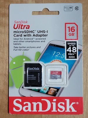 衣比依小舖~~公司貨未拆封 絕對正品，SanDisk Ultra micro SDHC 16G C10 48MB/s 記憶卡
