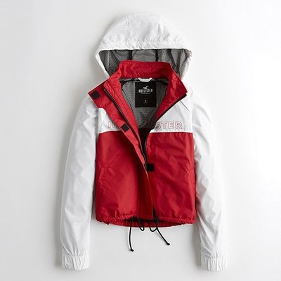 【HOLLISTER Co.】【零碼XL】HC女款薄款風衣外套紅白撞色 F02200111-07