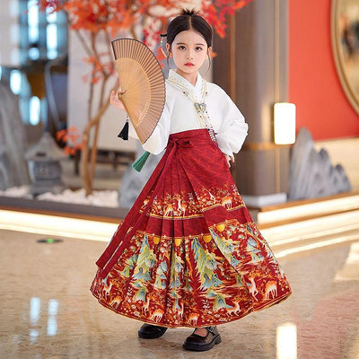 【凡凡】馬面裙女童 夏季新款套裝 兒童中國風 薄款漢服裙 中大童中式唐裝