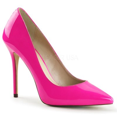 Shoes InStyle《五吋》美國品牌 PLEASER 原廠正品漆皮霓虹基本款尖頭高跟包鞋 有大尺碼『螢光紫紅色』