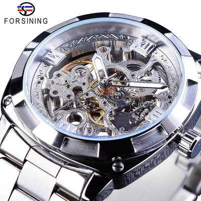 現貨男士手錶腕錶Forsining商務風自動機械腕錶男錶鏤空防水鋼帶手錶速賣通熱銷