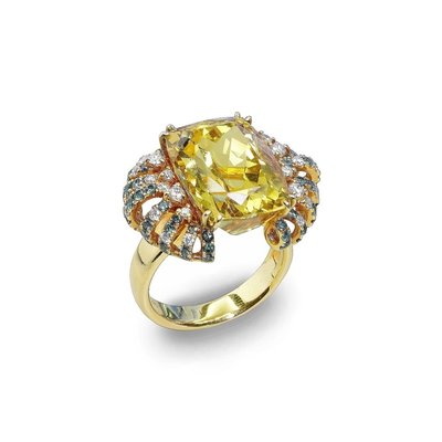 黃18K金天然金黃綠柱石鑽石戒指  [基隆克拉多色石Y拍]