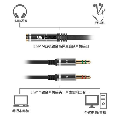 【熱賣下殺價】Kiirie 耳機麥克風二合一轉接線3.5mm耳機音頻一分二分