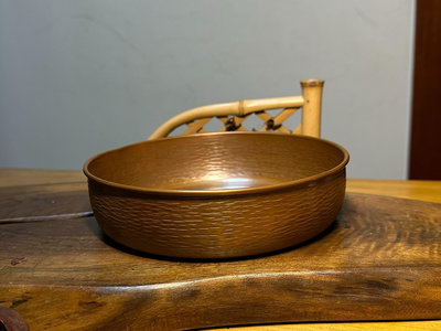 日本中古回流純銅制手工鍛打編織紋銅建水 杯洗水盂茶海