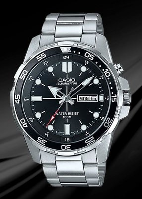 【金台鐘錶】CASIO卡西歐 星期日期 (超亮LED) 不鏽鋼錶帶 男錶 防水100米 MTD-1079D-1A
