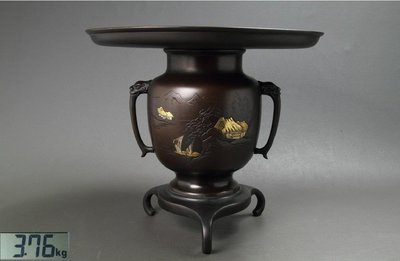 日本大正時代-蓬莱仙館圖《銅鋳花瓶》