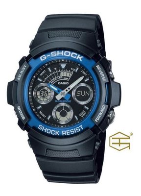 【天龜】CASIO G SHOCK 雙顯錶 霧黑藍圈 AW-591-2A