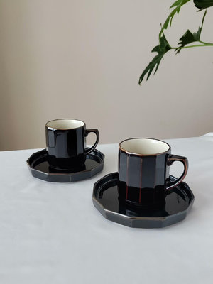 日本豪雅HOYA咖啡杯，極簡復古風咖啡杯套，楞型極簡豎條紋，