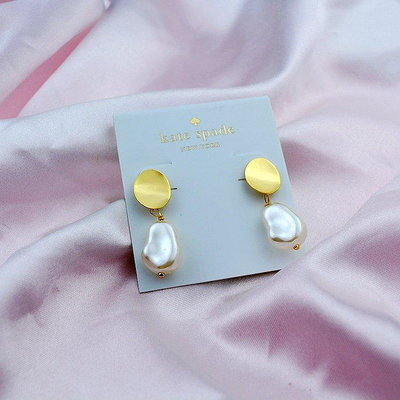 全館免運 Kate Spade 美國歐美潮牌飾品 天然巴洛克珍珠鑲嵌高質感光面金屬簡約耳釘 可開發票