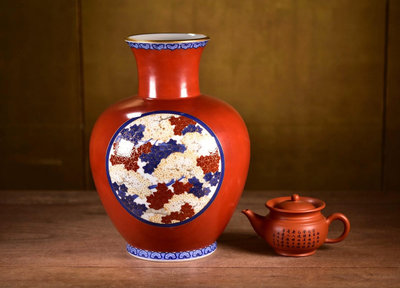 日本回流 香蘭社 謹制超大 赤釉 花瓶
