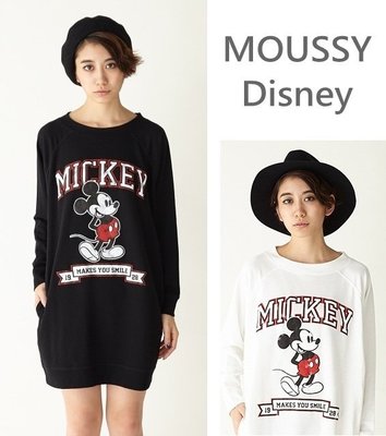 日本MOUSSY (絕版品) 迪士尼 米奇 長袖 圓領 長版 T恤 (兩色 黑白)