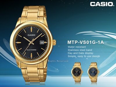 CASIO 卡西歐 手錶專賣店 MTP-VS01G-1A 男錶 不鏽鋼錶帶  太陽能防水 日期顯示