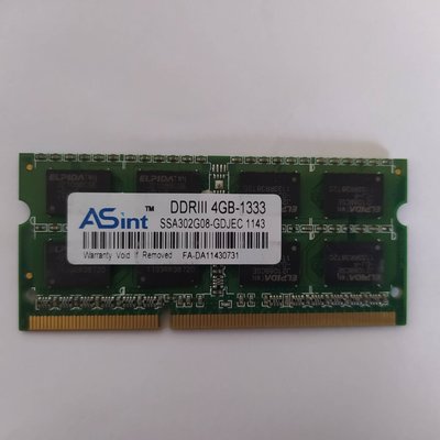 ASINT  4GB DDR3-1333 1.5V So-Dimm 筆記型記憶體