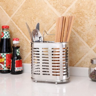 廚房餐具整理收納筷子盒 橢圓鏤空瀝水設計筷子架 立式壁掛筷子筒