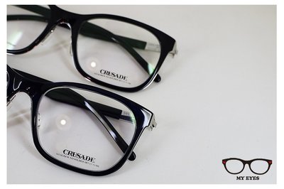 【My Eyes 瞳言瞳語】CRUSADE 純黑/深藍色大方圓型光學眼鏡 不銹鋼材質 寬臉型佳 MIT製造 (1503)
