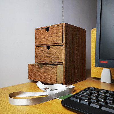 現貨：木質創意桌面收納盒儲物盒帶抽屜首飾化妝品收納盒DIY可多層