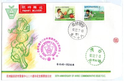 【流動郵幣世界】82年紀242亞洲蔬菜研究發展中心20週年(實寄)套票首日封