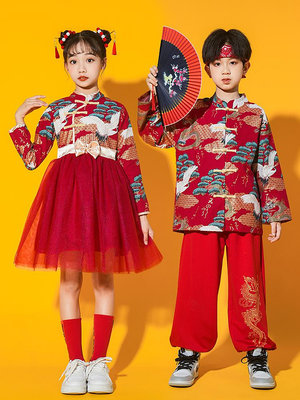 元旦兒童喜慶合唱演出服啦啦隊小學生運動會開幕式服裝中國風漢服