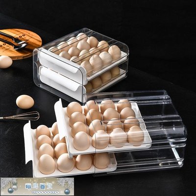 下殺-冰箱雞蛋收納盒廚房冰箱家用保鮮收納盒抽屜式透明雙層32格雞蛋盒