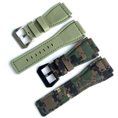 gaming微小配件-24 毫米軍迷彩綠色帆布尼龍錶帶錶帶適用於 Bell&amp;Ross BR01 BR03 男士手鍊腕帶-gm