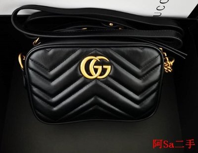 阿Sa二手 Gucci 18 相機包 mini 黑色 金色拉鍊 斜背包 精品包包 現貨448065