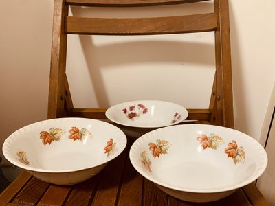 3件 紫色小花碗 楓葉碗 大同碗 大同瓷器 大同磁器 拜拜 擺宴 早期 復古 年代