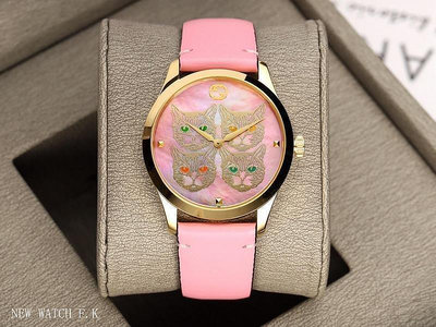 直購#店家古馳GUCCI手錶 G-Timeless系列女錶 喵星人圖案 經典百搭款 直徑38mm石英中性錶 瑞士機芯女
