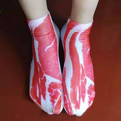 ��SOMY�� 蔥爆肉片 肉片襪 襪 襪子 襪子獨立包裝3D船襪 女士五花肉 白骨爪圖案創意印花棉襪批發短襪-